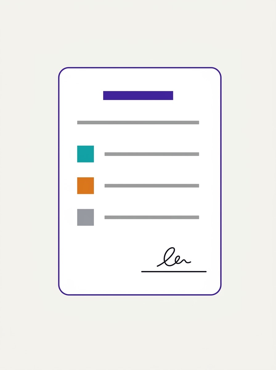 A single page policy sheet with rules and a signature line representing clear AI governance.