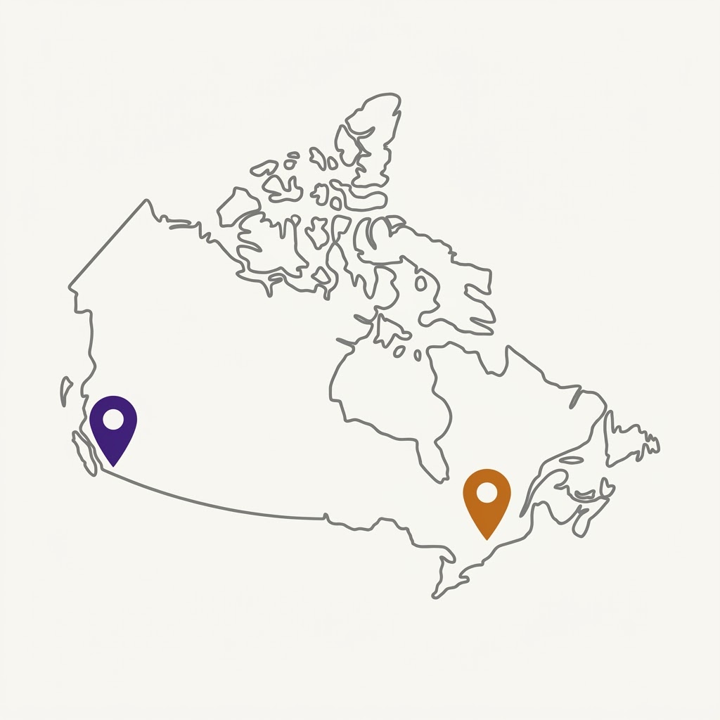 Map of Canada with location pins marking delivered workshop sessions.